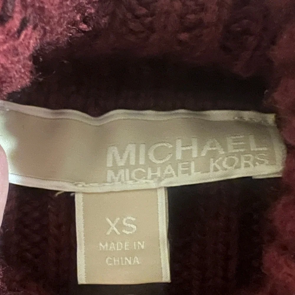 Michael Kors Women Preppy Burgundy Ribbed Turtleneck Sweater Classic Academia XS